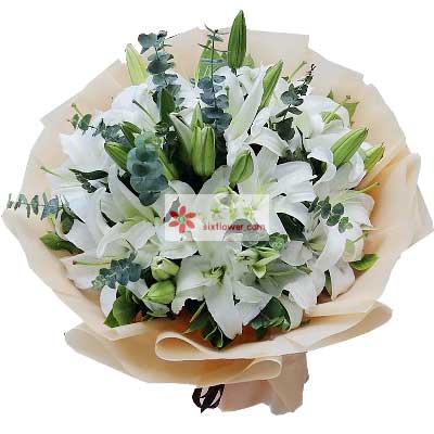 佳木斯9支白色多头百合，祝福你幸福
